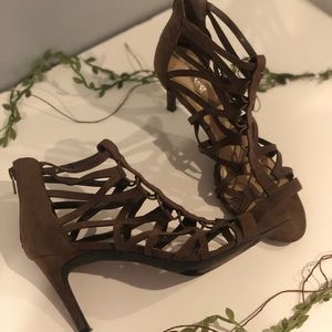 Nine West Brown Caged Heel Sandals